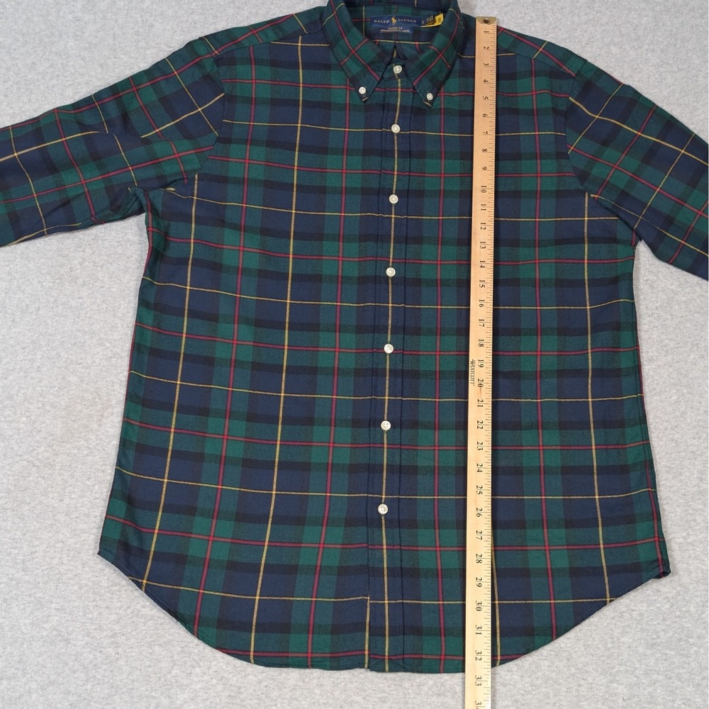 Ralph Lauren Classic Fit Button Down Shirt Mens Large Performance Flannel Green - Picture 6 of 8